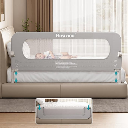 Bed Rail for Toddlers, Baby Bed Rail Guard with U-Shape Base, Height Adjustable & Foldable Toddler Bed Rails for Full Size, Queen, King, Twin (Grey, 33in)