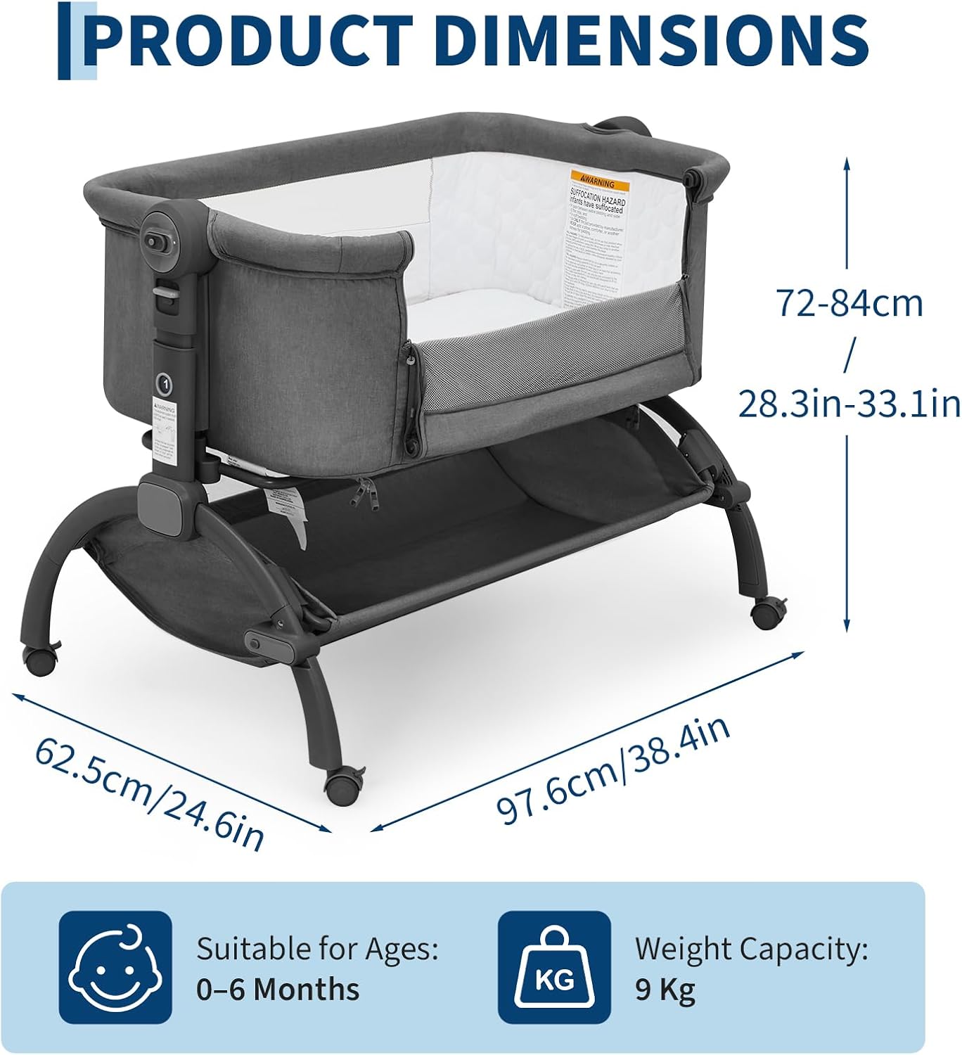 GarveeTech Bedside Bassinet Baby Bassinet for Baby, 3 in 1 Bedside Sleeper with Baby Co-Sleeper Travel Crib with Detachable Mosquito Net & Storage Basket | Adjustable Height, Wheels Included (Khaki)
