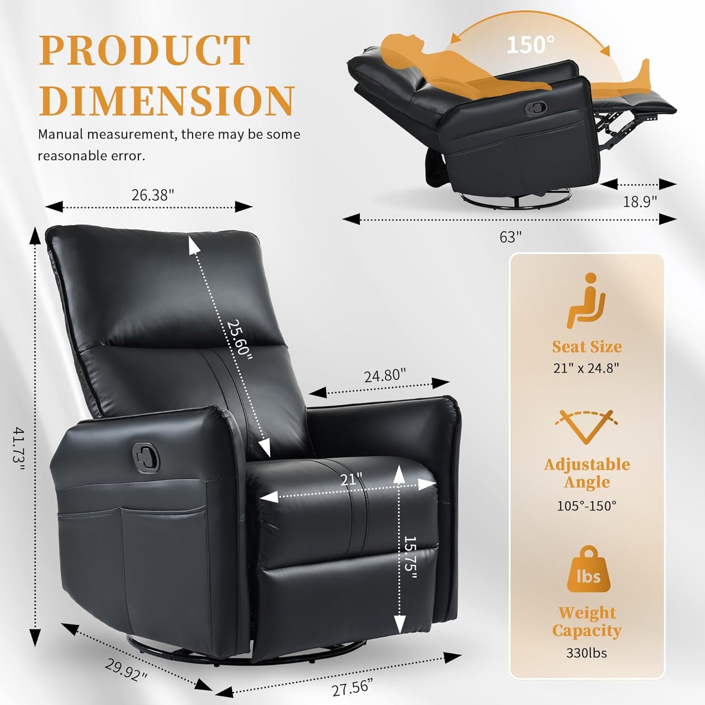 Power Swivel Rocker Recliner Chair for Nursery, Upholstered Snowflake Velvet 270°Swivel Glider Rocker Chair with USB Ports, Small Power Recliners for Small Spaces Living Room