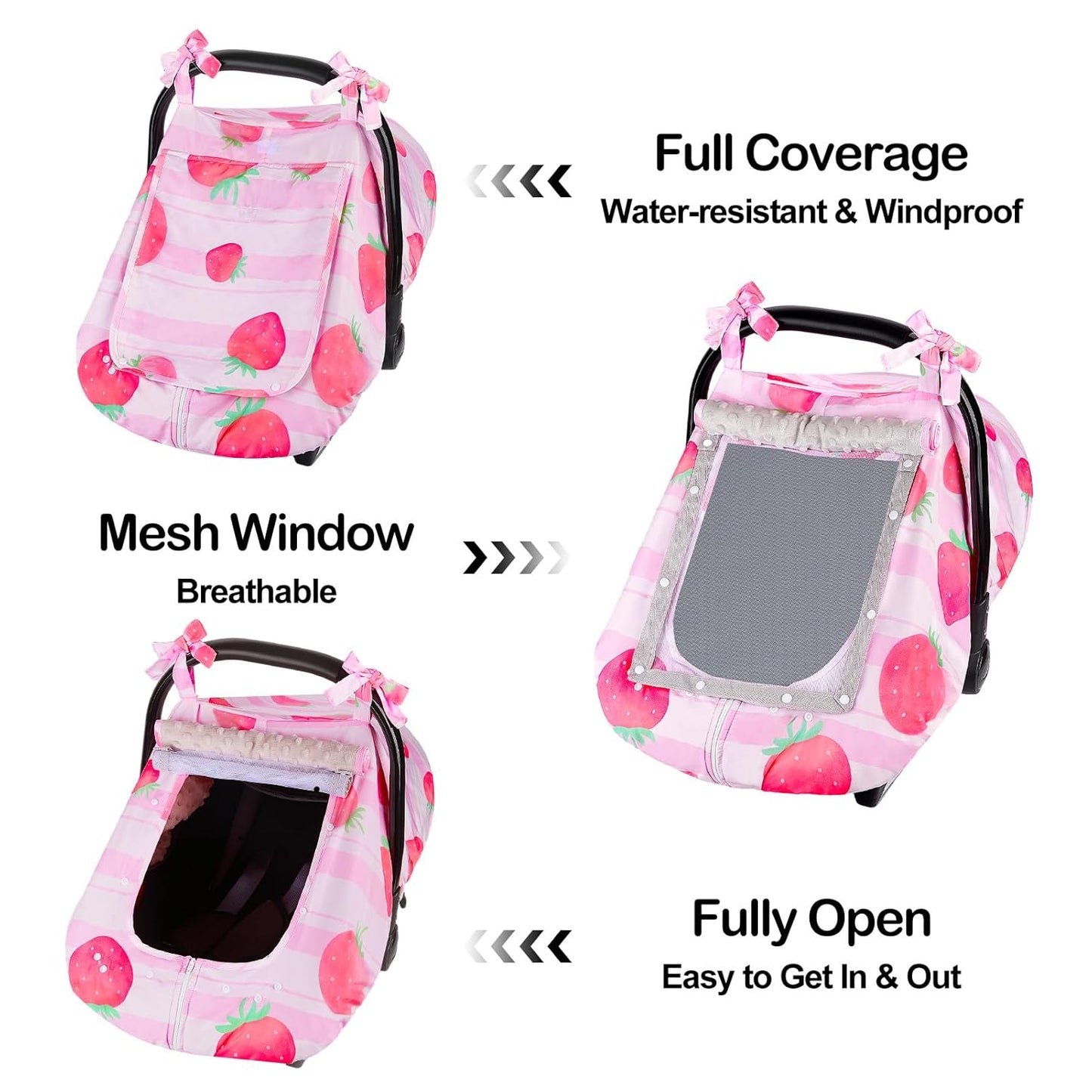 FIOBEE Baby Car Seat Cover, Car Seat Covers for Babies Infant Car Seat Canopy with Breathable Mesh Window Waterproof Carseat Cover for Babies Boy Girl 4 Seasons, White/Cow
