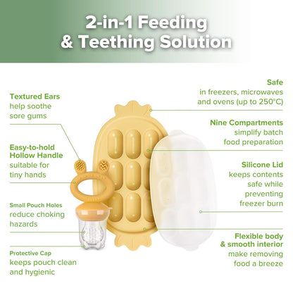 Haakaa Baby Fruit Food Feeder & Silicone Freezer Nibble Tray Combo - Breastmilk Popsicle Mold for Baby Cooling Relief, BPA Free Baby Mesh Food Feeder for Infant Self Feeding