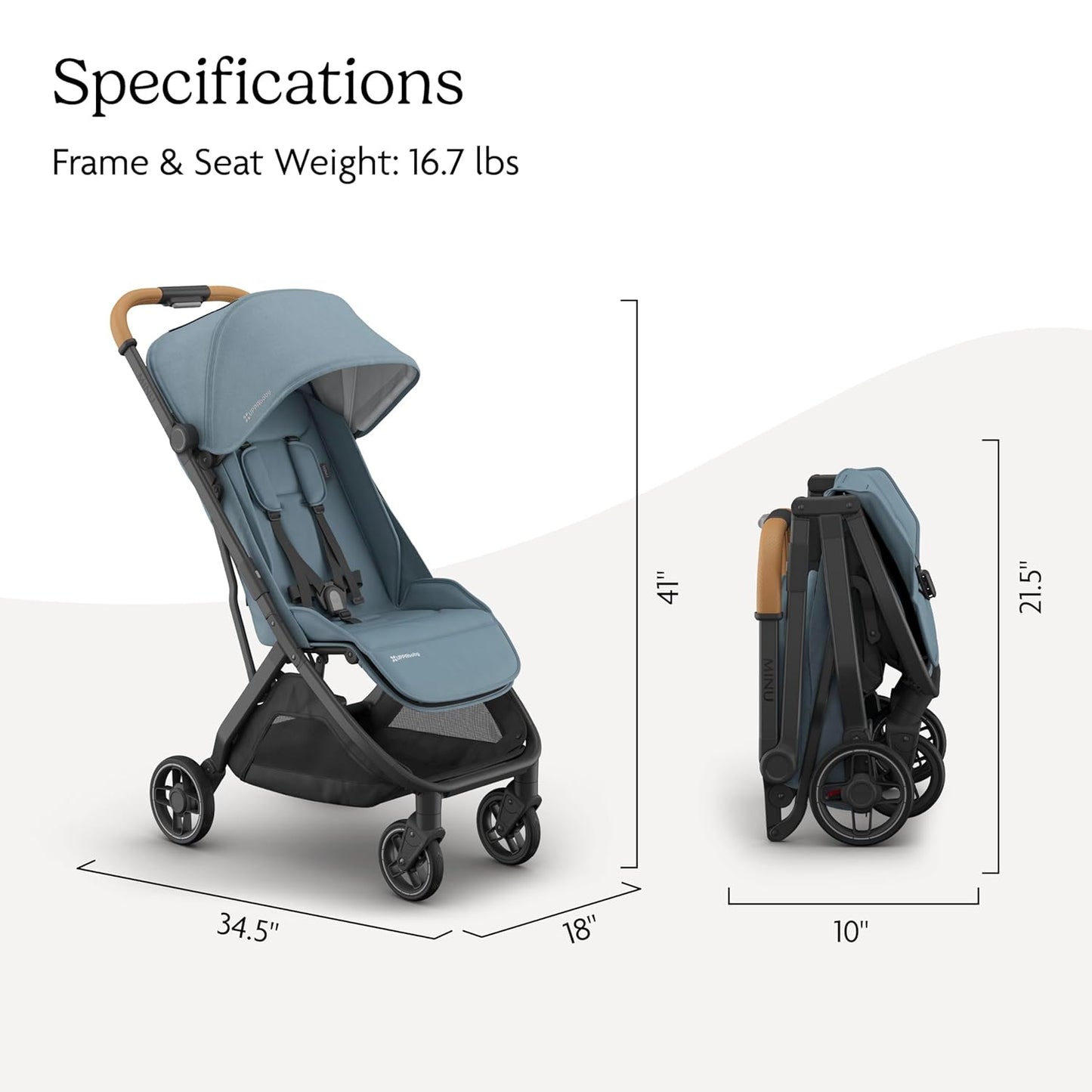 UPPAbaby Minu V3 Travel Stroller | Lightweight + Compact Design | One-Hand Fold + Unfold | from Birth + Overhead Compatible | Evelyn (Meadow Green/Carbon Frame/Chestnut Leather)