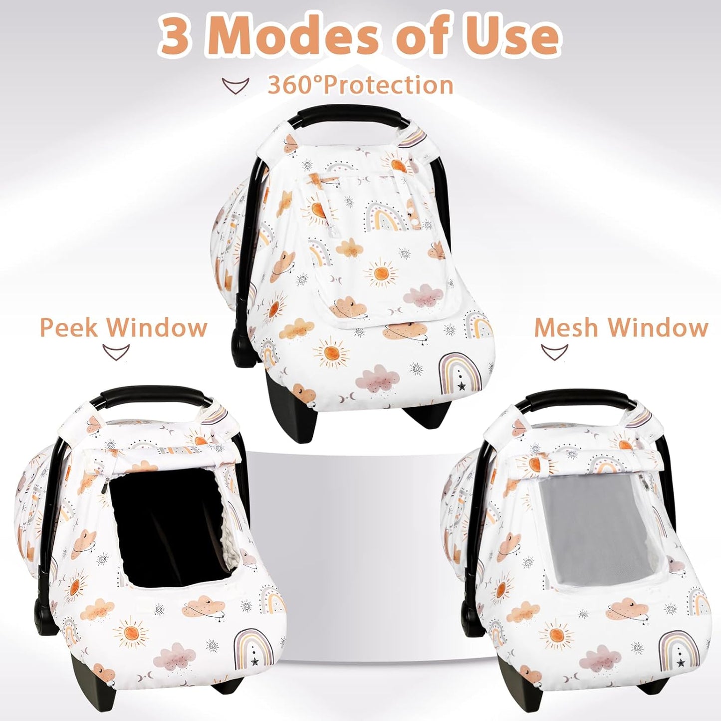 Car Seat Cover Baby Girl, Warm Winter Carseat Cover for Baby, Kick-Proof Infant Car Seat Cover with Peep Window, Windproof & Cozy, Pink Rainbow