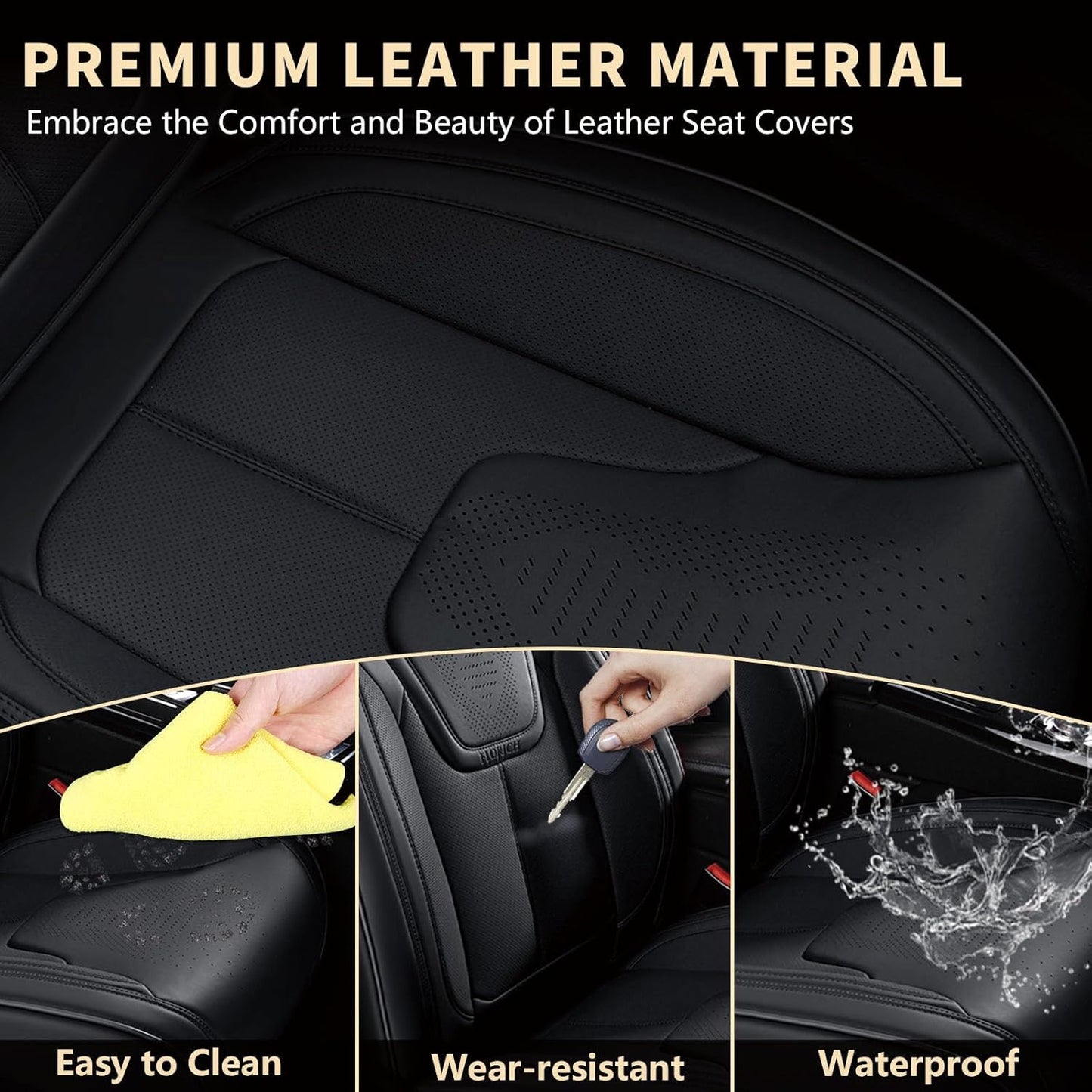 FLORICH Car Seat Covers, Brown Leather Seat Covers for Cars, Faux Nappa Leather Automotive Seat Protectors, Car Seat Cushions Universal Fit for Most Sedans SUVs Trucks - Brown