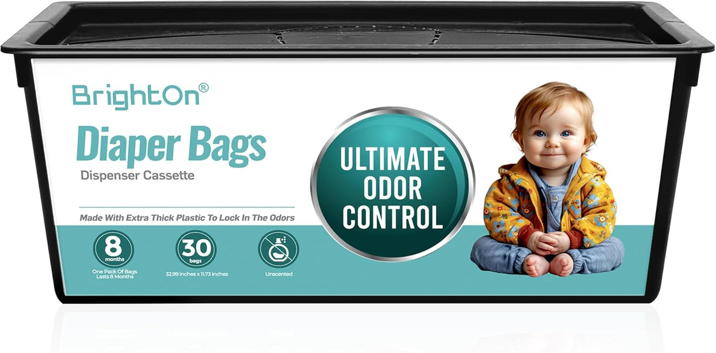 BrightOn® Diaper Pail Refill Bags, 30 Bags Per Refill, Compatible with Genie Easy Roll Signature Diaper Pails, Holds Up to 2820 Newborn Diapers, Real 7 Layer Odor Barrier, Unscented, 2PACK (60 Bags)
