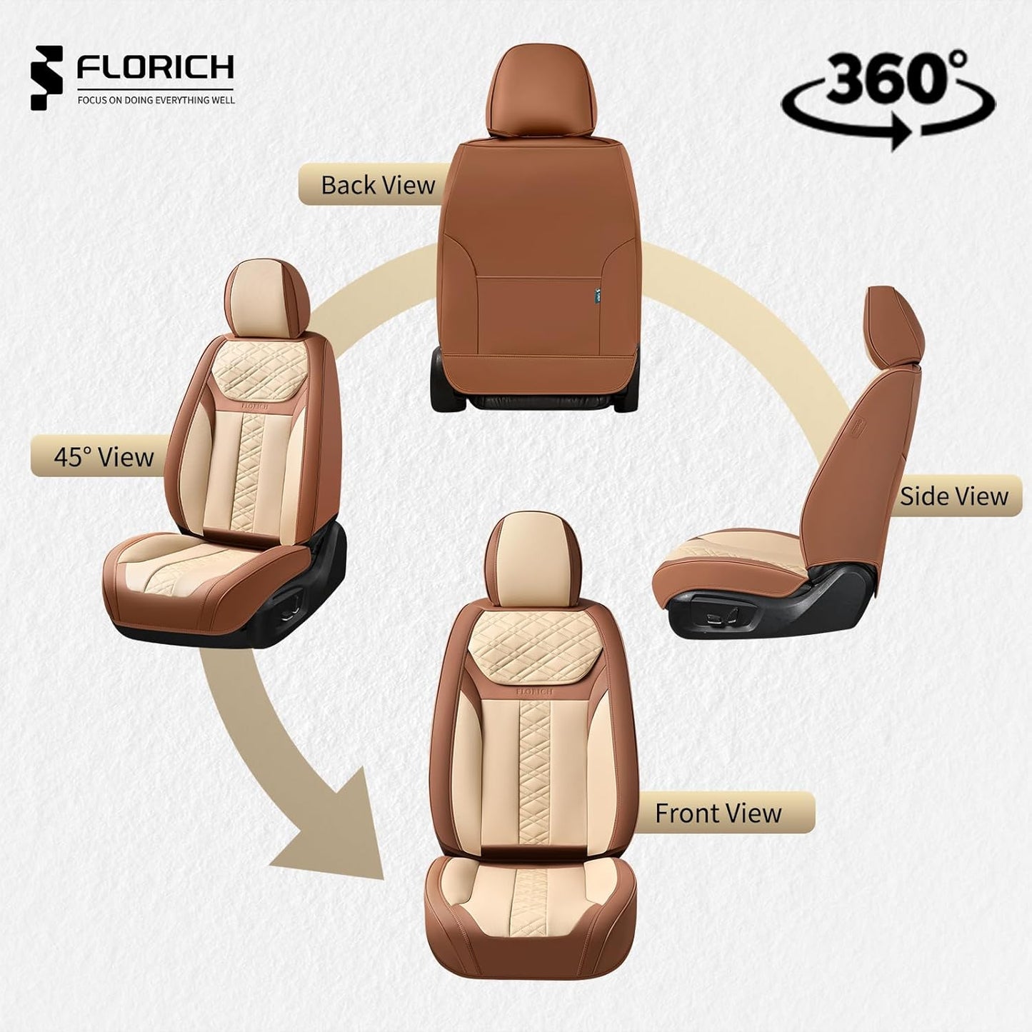 FLORICH Car Seat Covers Full Set, Automotive Seat Covers, Black Car Seat Cover, Waterproof Seat Protectors Universal fit for Car Truck Van SUV - Black