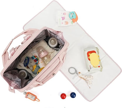 BELALIFE Baby Diaper Backpack Bag, Baby Essentials Travel Backpack for Moms Dads, with Changing Pad, Insulated Bottle Holders & Stroller Straps, Pink