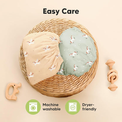 2-Pack Waterproof Pack and Play Sheets, Mini Crib Sheets Fitted for Boy, Girl - 38 x 26 Viscose from Bamboo Pack N Play Mattress Sheets for Graco, Toddler Playard Baby Crib Sheets Neutral (Blue Flax) - Colors A