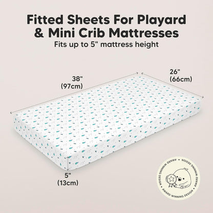 2-Pack Mini Crib Sheets Fitted - 38x26 Pack N Play Sheets for Pack and Play Mattress, Organic Cotton, Soft & Breathable Playard Bedding, Neutral Mini Toddler Bed Cover for Boys, Girls (Dragon Tale)