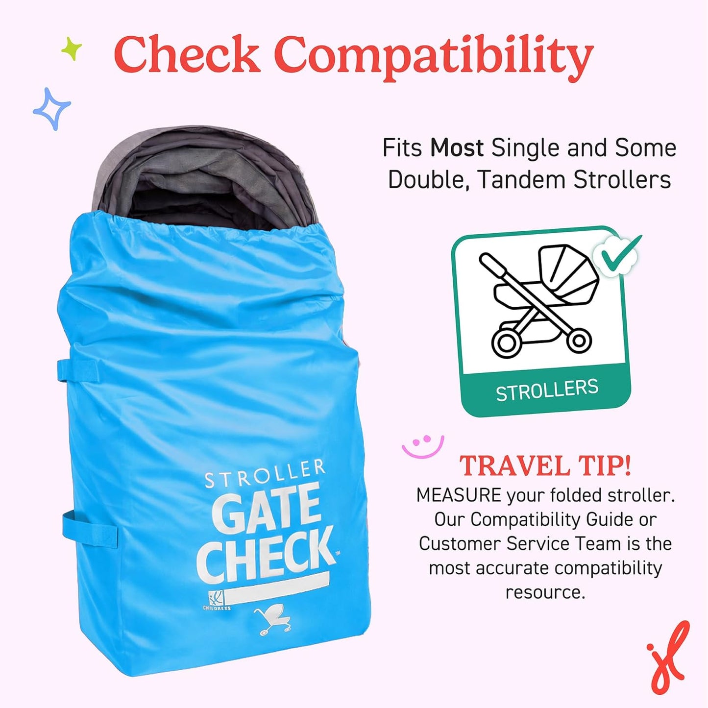 J.L. Childress Gate Check Bag for Single & Some Double Strollers - Travel Bag for Airplane, Fits Most Standard Baby Strollers, Airport Accessories for Gate Check, Flying Essentials - Red