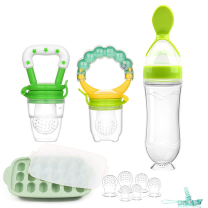 WAJIAYON Baby Breastmilk Popsicle Molds & Baby Fruit Feeder (4 Pack), Infant Food Freezer Tray Storage Containers, Silicone Teething Pacifier Feeder and Teether for Babies（Pink&Purple）