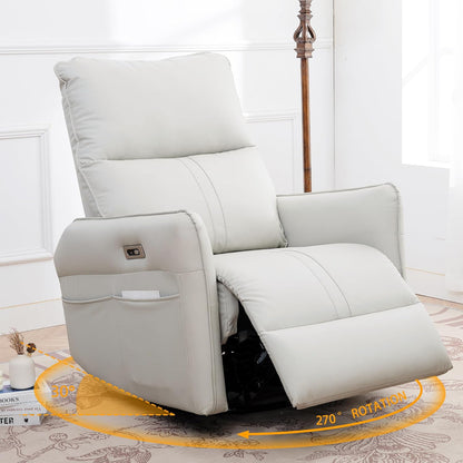 Power Swivel Rocker Recliner Chair for Nursery, Upholstered Snowflake Velvet 270°Swivel Glider Rocker Chair with USB Ports, Small Power Recliners for Small Spaces Living Room