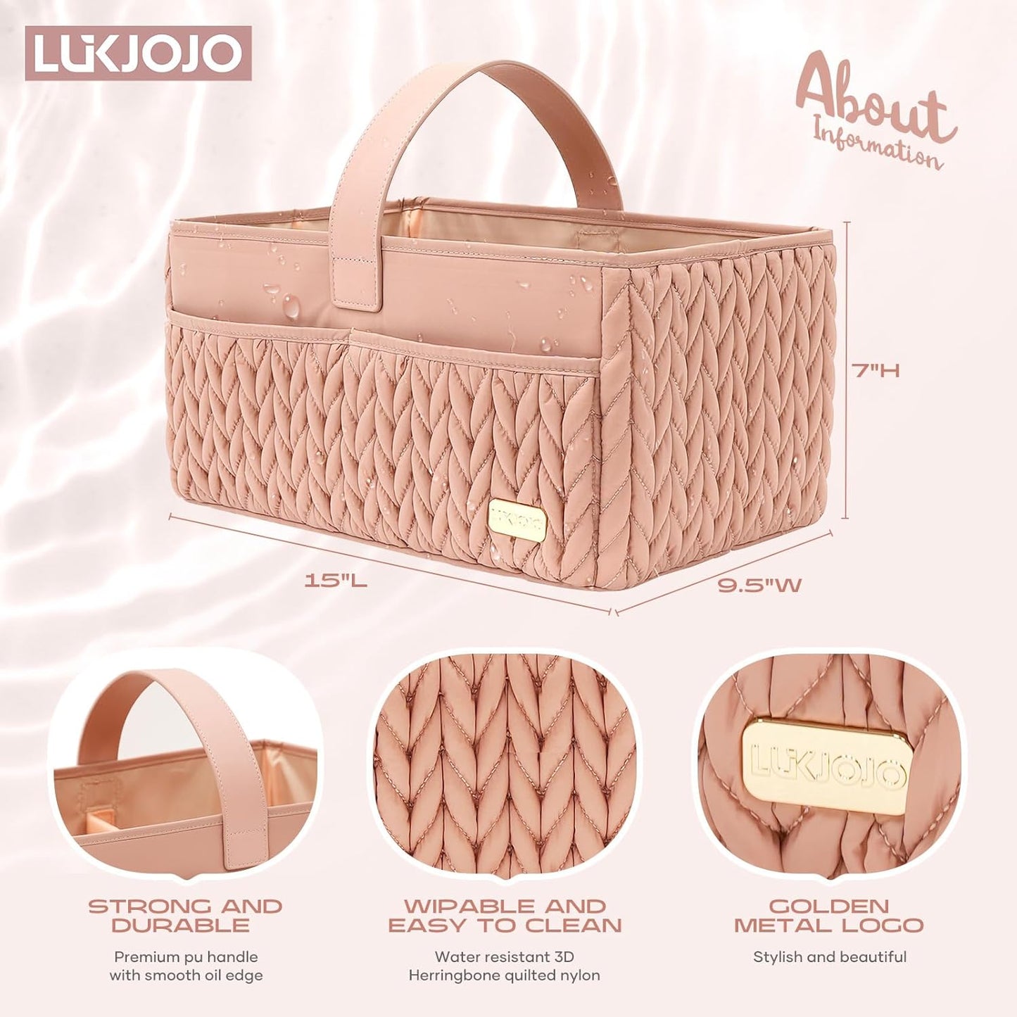 Luxurious Baby Diaper Caddy, Nursery Storage Basket for Newborn Essentials, Travel Baby Basket for Diapers Baby Wipes, Organizer Tote Bag Storage Bin, Baby Shower Gifts(Beige)
