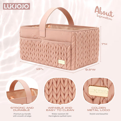 Luxurious Baby Diaper Caddy, Nursery Storage Basket for Newborn Essentials, Travel Baby Basket for Diapers Baby Wipes, Organizer Tote Bag Storage Bin, Baby Shower Gifts(Beige)