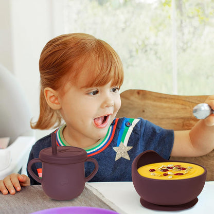 100% Silicone Baby Feeding Set, BPA Free Baby Dishes with Suction Bowl, Divided Plate, Toddler Self Feeding Dish Set with Spoons, Forks, Sippy Cup and Bib, Baby Eating Utensils (Navy Blue)