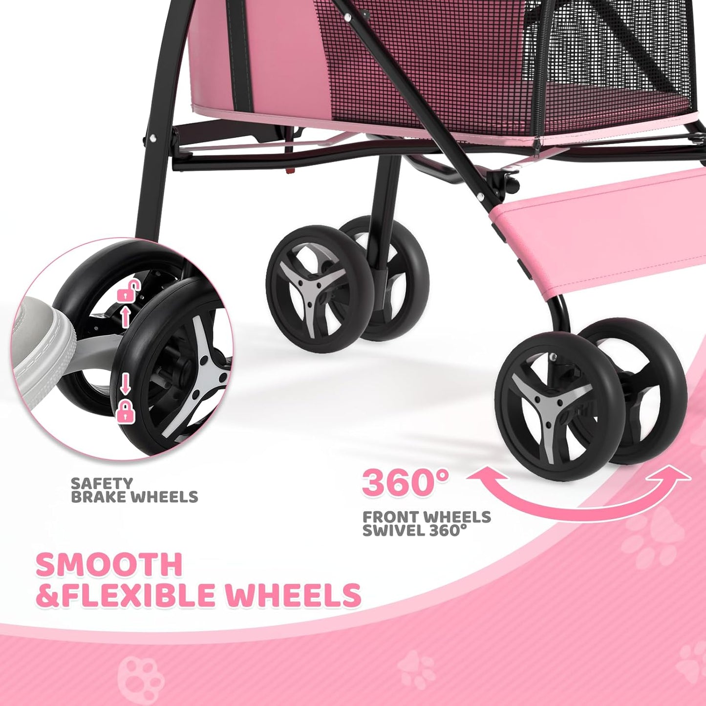 Magshion Compact Pet Stroller for Small-Medium Dogs/Cats up to 22lbs, 4-Wheel Lightweight Umbrella Shaped Portable Puppy Travel Jogger with Breathable Mesh, Cup Holder & Rear Storage, Black