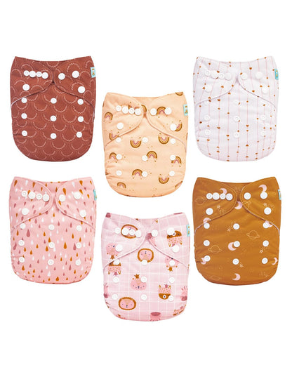 ALVABABY Baby Cloth Diapers 6 Pack with 12 Inserts Cloth Diaper Covers Adjustable Washable Reusable for Baby Girls and Boys