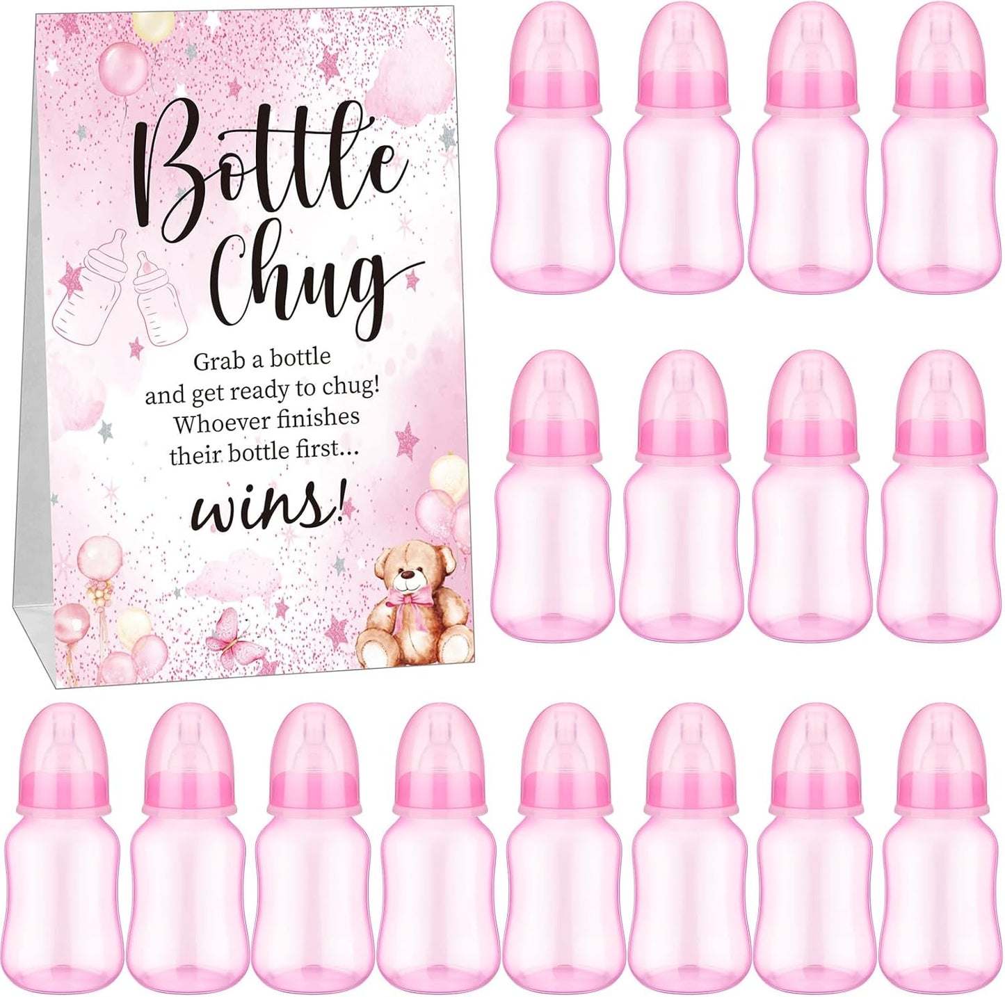TrelaCo Bottle Chug Baby Shower Game 20 Pcs Baby Bottles Shower Favor with 1 Greenery Theme Sign for Gender Reveal Party Supplies Gifts(Green)