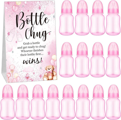 TrelaCo Bottle Chug Baby Shower Game 20 Pcs Baby Bottles Shower Favor with 1 Greenery Theme Sign for Gender Reveal Party Supplies Gifts(Green)