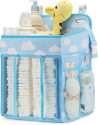 Maliton Changing Table Diaper Organizer - Baby Hanging Diaper Stacker Nursery Caddy Organizer for Cribs Playard Baby Essentials Storage (Gray)