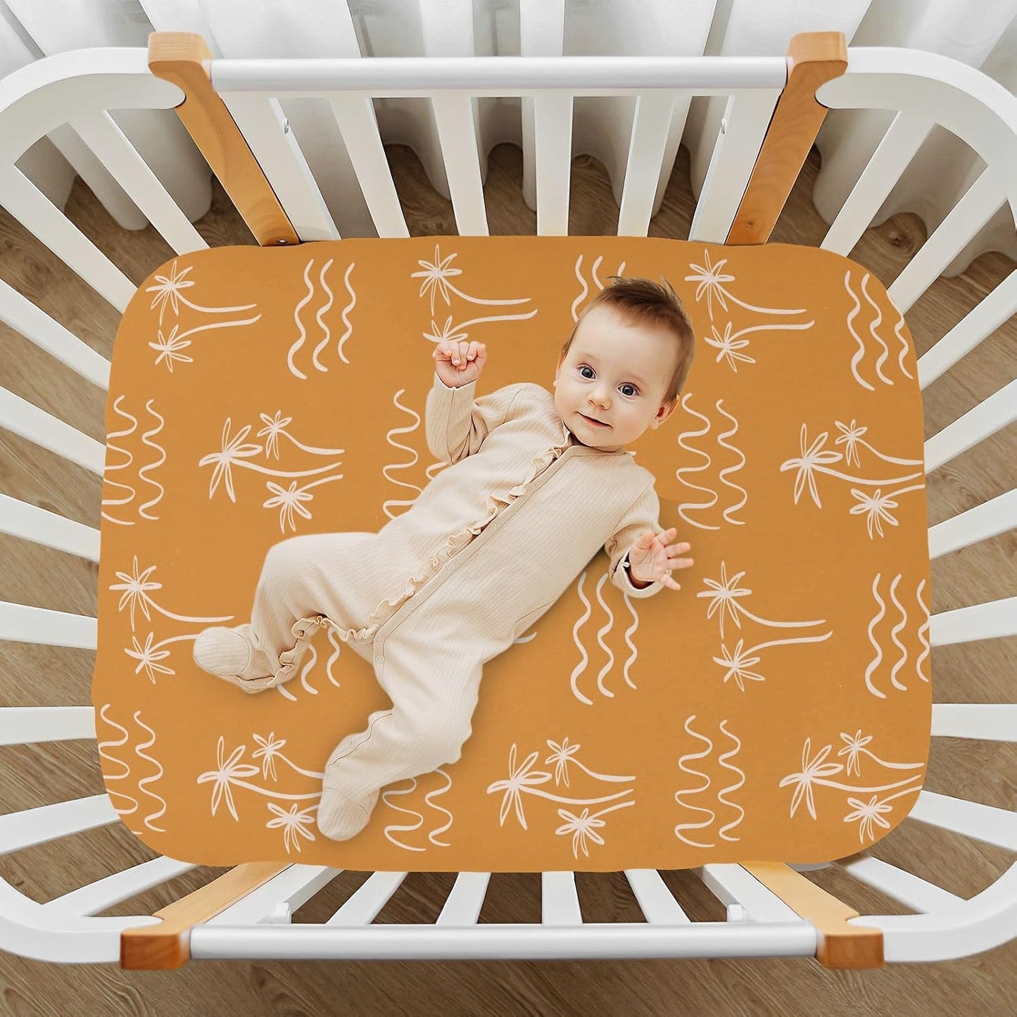 Fall Cute Mushroom Leaves Fitted Crib Sheets Stretchy Portable Playard Sheets for Baby Toddler, Breathable Soft Mini Crib Mattress 52 x 28 in for Boys and Girls