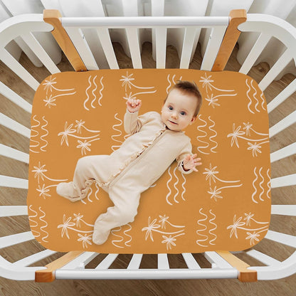 Fall Cute Mushroom Leaves Fitted Crib Sheets Stretchy Portable Playard Sheets for Baby Toddler, Breathable Soft Mini Crib Mattress 52 x 28 in for Boys and Girls