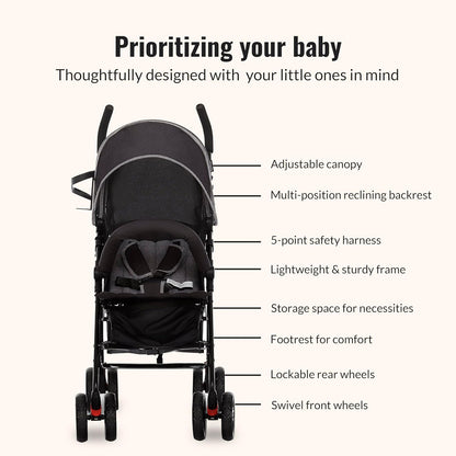 Dream On Me Vista Moonwalk Stroller, Disney Approved Lightweight Stroller for Toddlers and Infants, One-Hand Fold, Reclining Seat, Canopy with Sun Visor, Everyday & Travel Ready