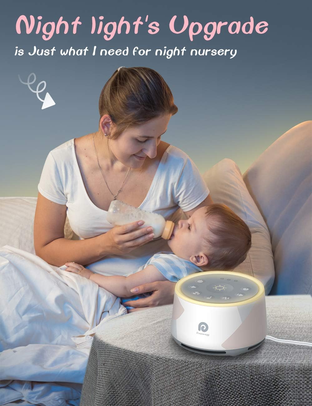 Dreamegg D1+ Sound Machine & Alarm Clock - Sound Machine for Sleep, White Noise Machine with 29 Soothing Sounds, Night Light, 0-100% Dimmable, White Noise Alarm Clock for Bedrooms Adults Baby