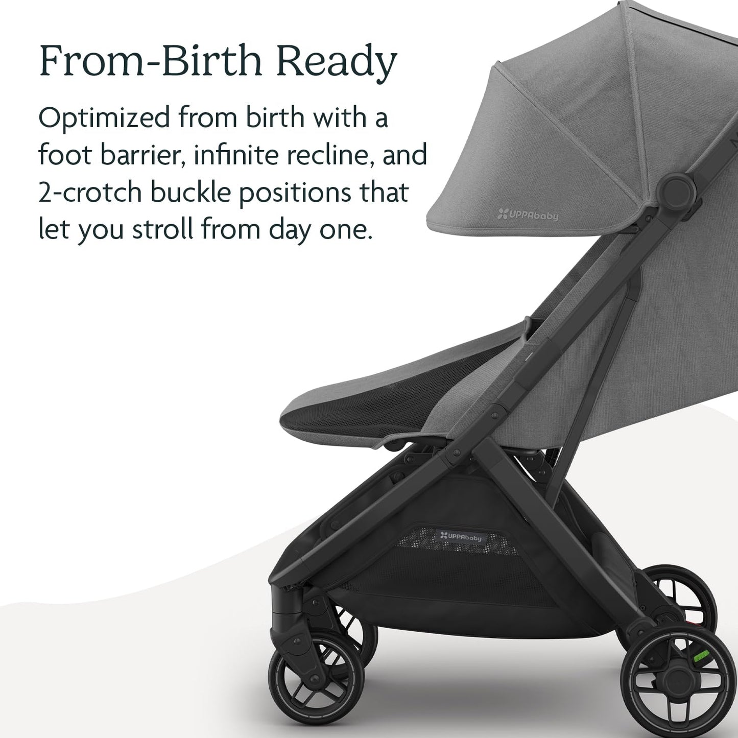 UPPAbaby Minu V3 Travel Stroller | Lightweight + Compact Design | One-Hand Fold + Unfold | from Birth + Overhead Compatible | Evelyn (Meadow Green/Carbon Frame/Chestnut Leather)