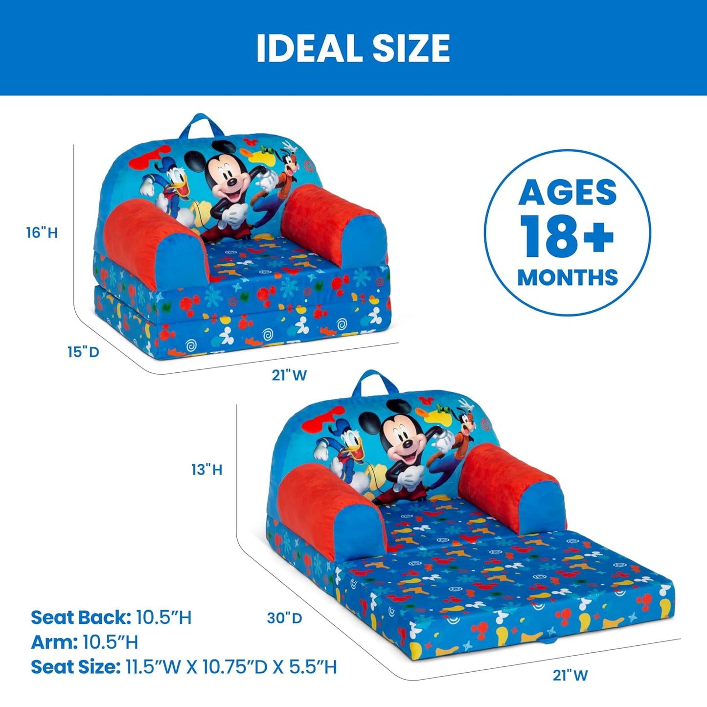 Delta Children - Cars Cozee Buddy Flip-Out Kids Chair, Blue