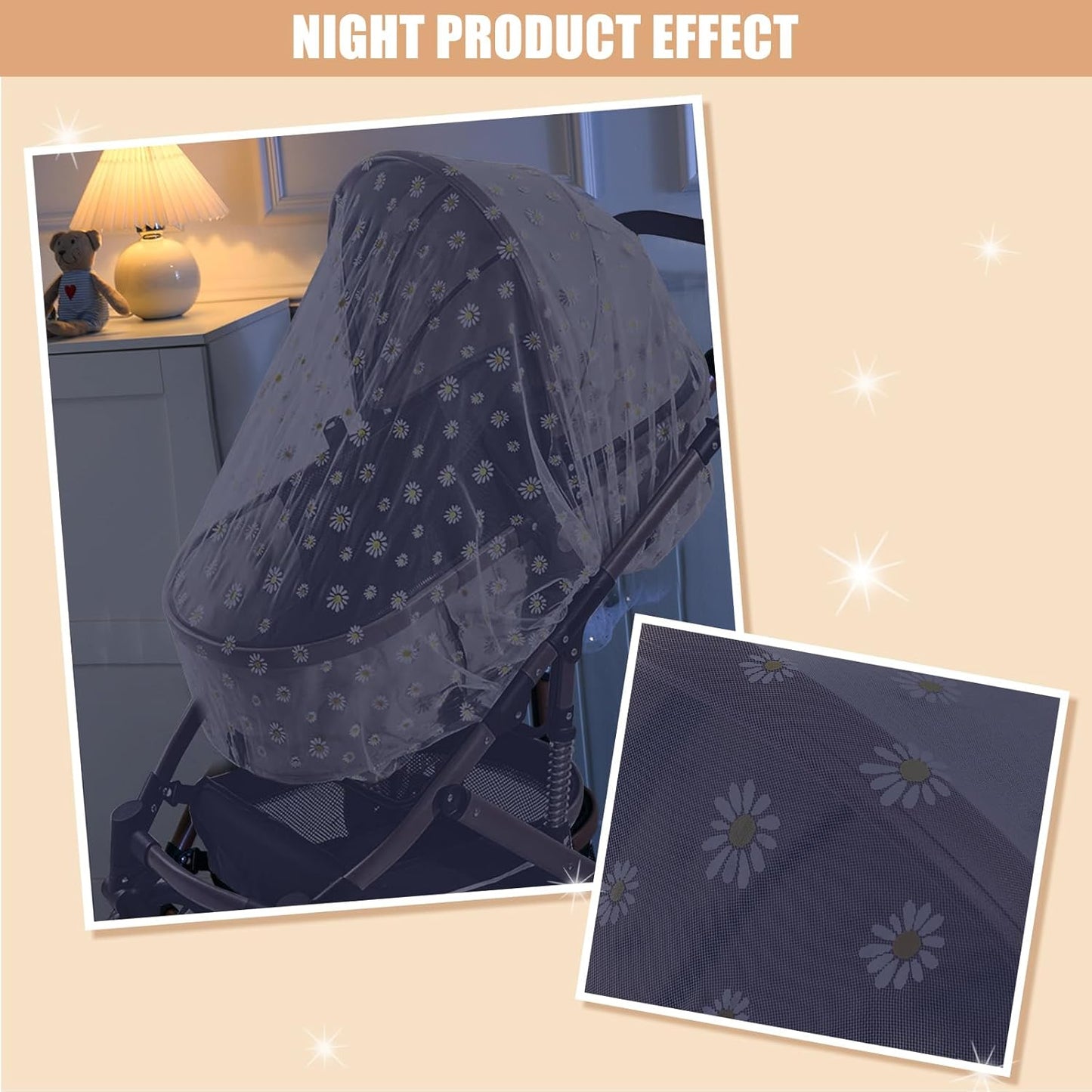 Mosquito Net for Stroller,Baby Pram Net Portable Star Print Stroller Netting Cover Perfect Bug Net for Strollers,Bassinets,Mini Crib,Cradles and Playards (White Star), yecwz002