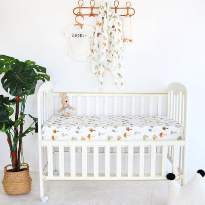 LifeTree Crib Sheets for Baby Unisex - Muslin Fitted Crib Sheets Toddler Bed Sheet, 70% Viscose from Bamboo and 30% Cotton, Fits Mini Crib & Pack and Play Playard, Bear, 26in x 38in