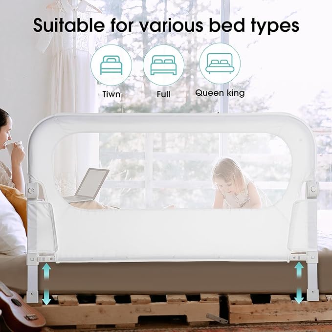 NUTIKAS Baby Bed Rail Guard for Toddlers -47" Toddler Bed Rails for Twin, Full, Queen, King Bunk Size Bed Swing Down Bedrail Extral Tall Child Safety Side Railing Guards for Kids