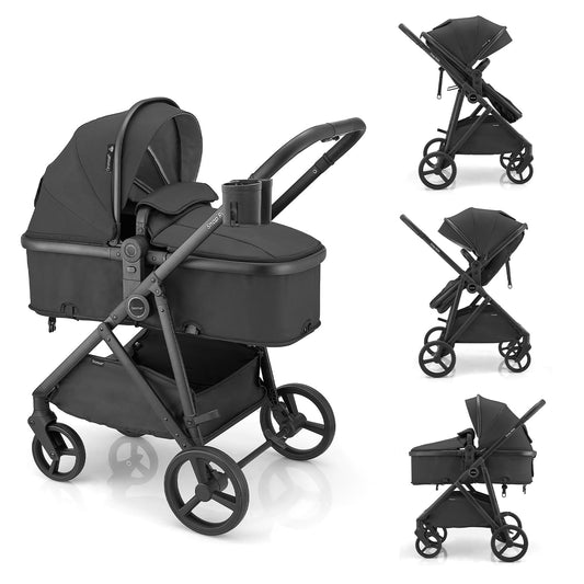 Gromast 3-in-1 Baby Stroller, Convertible Stroller for Newborn Infant Toddler with Reversible Seat, UPF 50+ Canopy & Cup Holder - Black