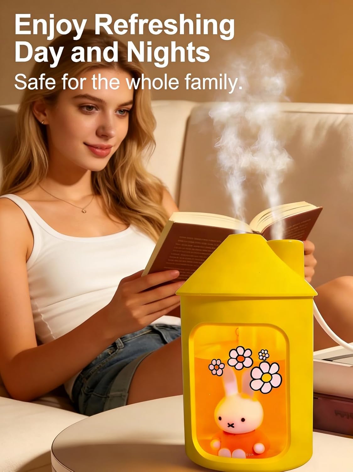 Mipow x miffy BTA700M Cool Mist Humidifier for Bedroom,Ultrasonic Quiet Humidifier with Night Light,450 ML Double Spray Humidifiers for Nursery,Office Indoor Plants (Pink), Gift for Mother's Day