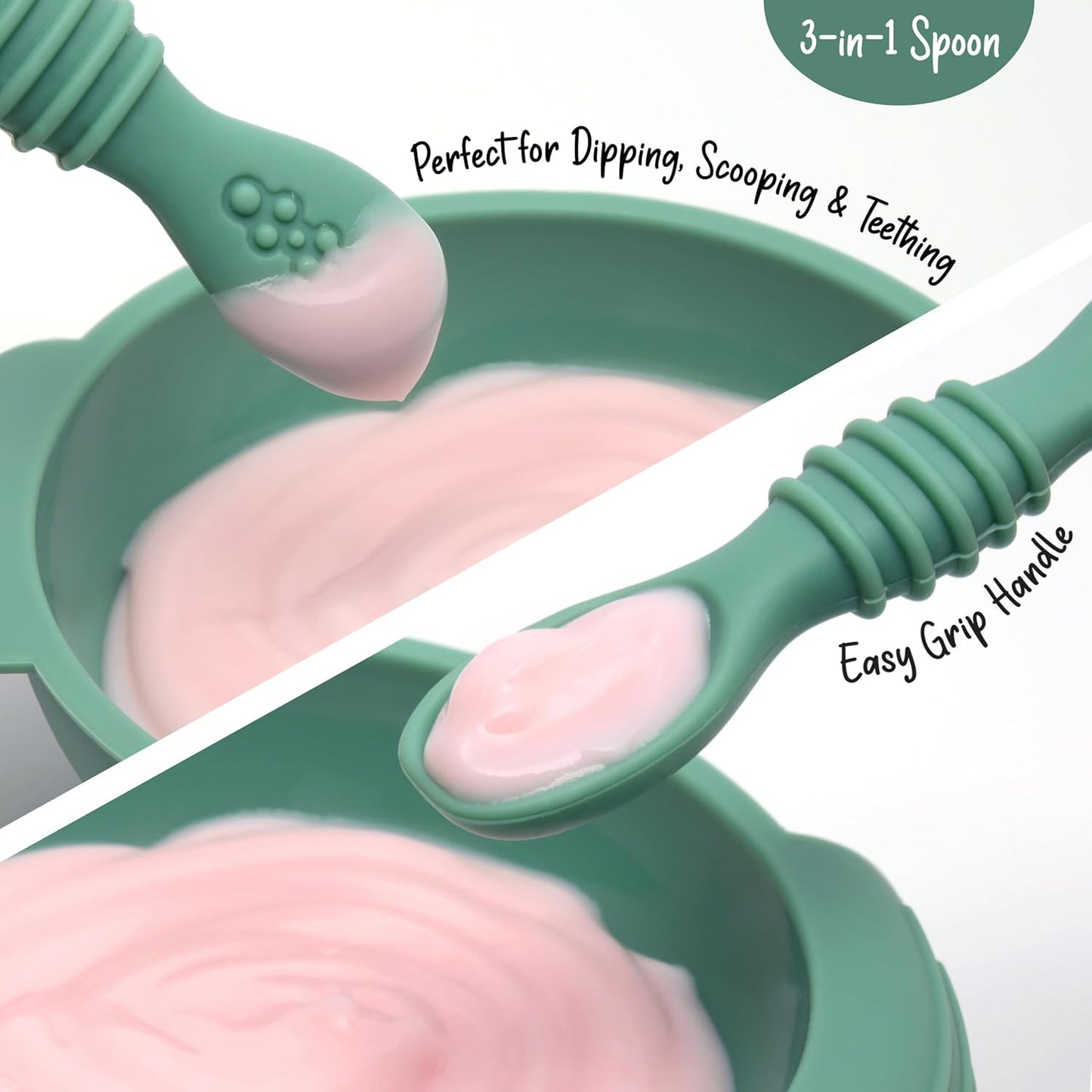 PrimaStella Unbreakable Silicone Non-Slip Bowl and Chew Spoon Set for Babies and Toddlers (Rainbow Swirl)