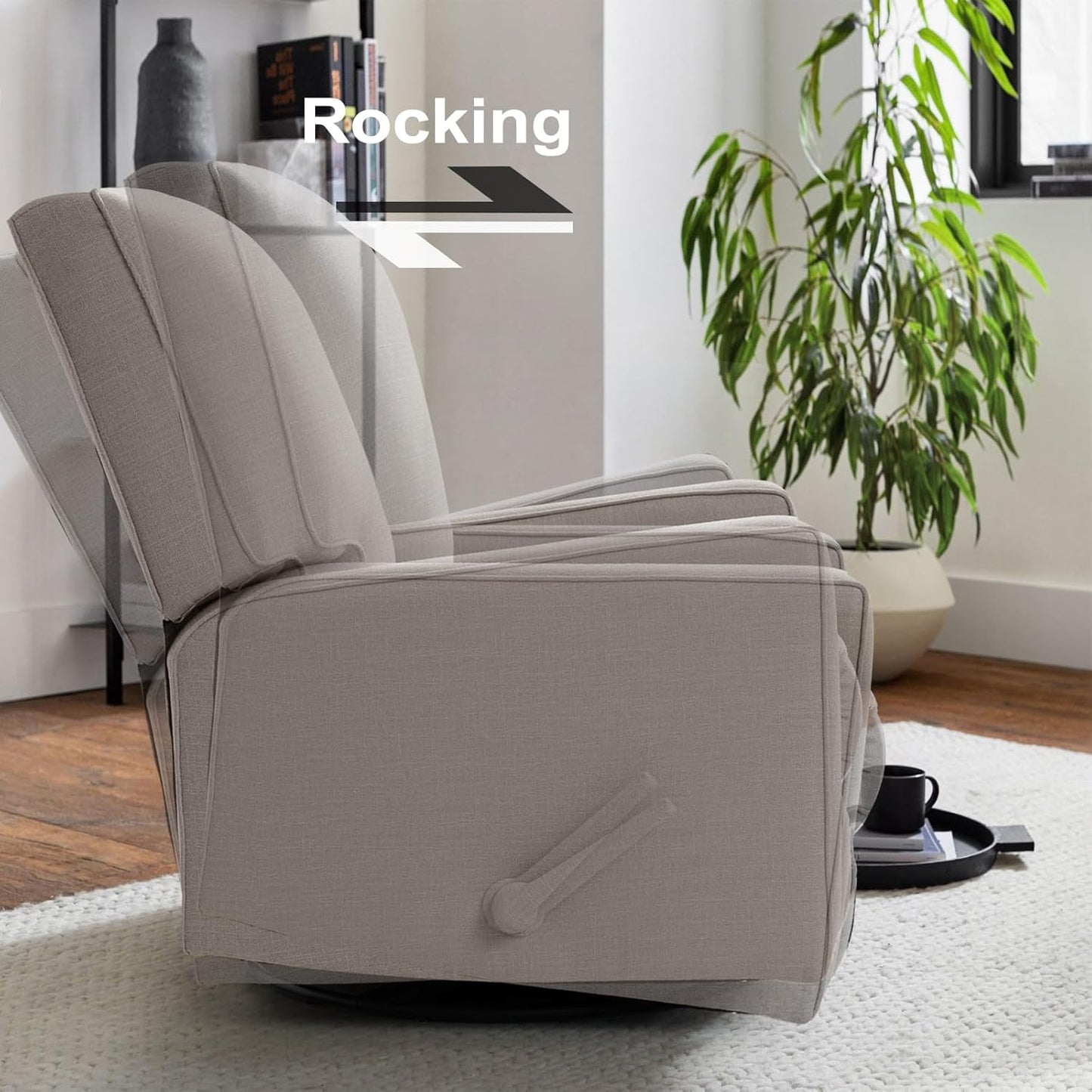 Harkawon Swivel Rocker Recliner Chair, Glider Rocker Recliner, Rocking Chair Nursery, Fabric Chair with High Back, Deep Seat, for Living Room, Bedroom, Beige