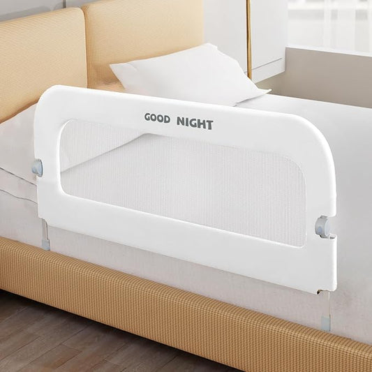 Bed Guard Rail for Toddlers - 47" Adjustable Heights & Folding up Portable Bed Railing for Baby - Toddler Bed Rails Guard for Crib, Twin, Bunk,Full Size, Queen & King Bed (White)