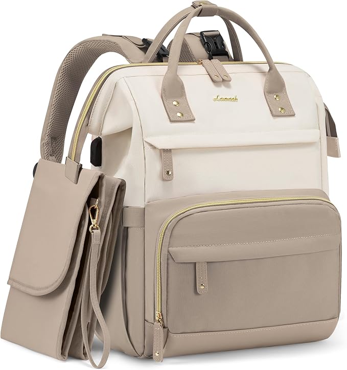 LOVEVOOK Diaper Bag Backpack, Baby Bag with Changing Station, Large Diaper Backpack for Moms Dads, Waterproof Leather Accents Baby Boy and Girl Bag for Travel Baby Essentials