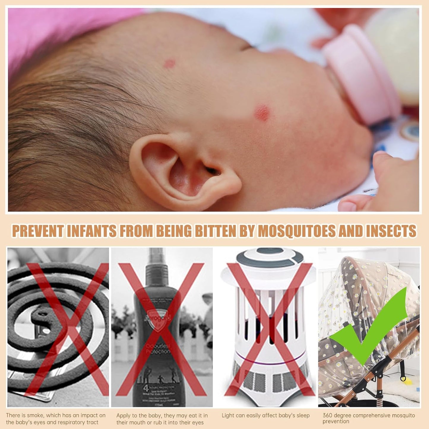 Mosquito Net for Stroller,Baby Pram Net Portable Star Print Stroller Netting Cover Perfect Bug Net for Strollers,Bassinets,Mini Crib,Cradles and Playards (White Star), yecwz002