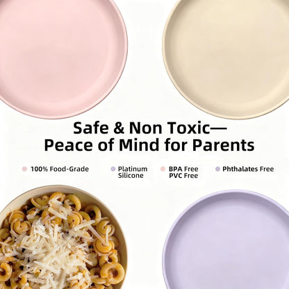 Toddler Plates with Suction 3 Pack, BPA-Free 100% Silicone Dinner Plates for Baby Toddlers Kids, Dishwasher & Microwave Safe, Non-Toxic, Suction Baby Plates Non-slip