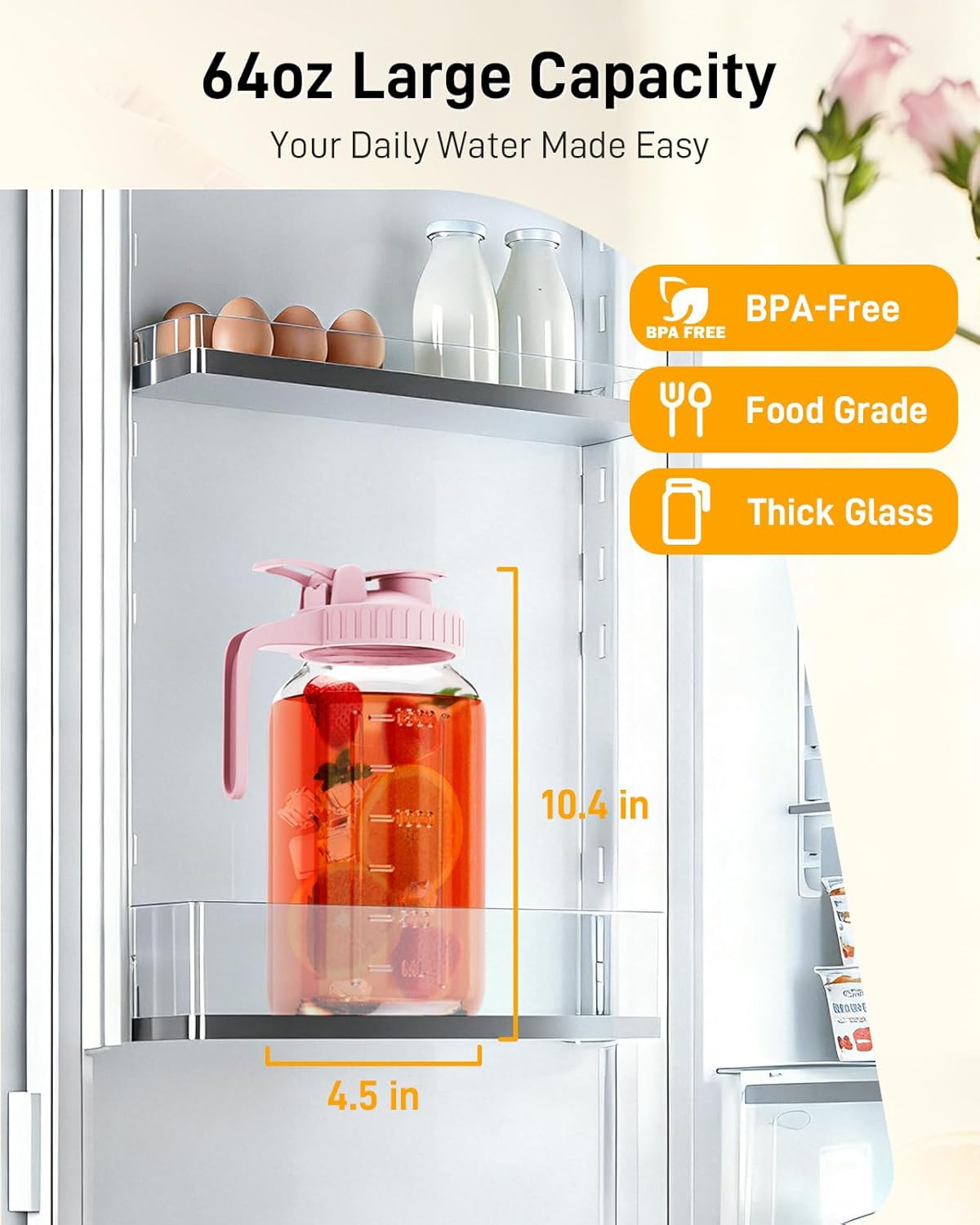 OneDream Breast Milk Pitcher 32oz Glass Pitcher with Lid, Formula Pitcher Leakproof Drip-Free Spout, Wide Mouth Mason Jar Pitcher for Easy Pouring, Dishwasher Safe Breastmilk Storage Pitcher