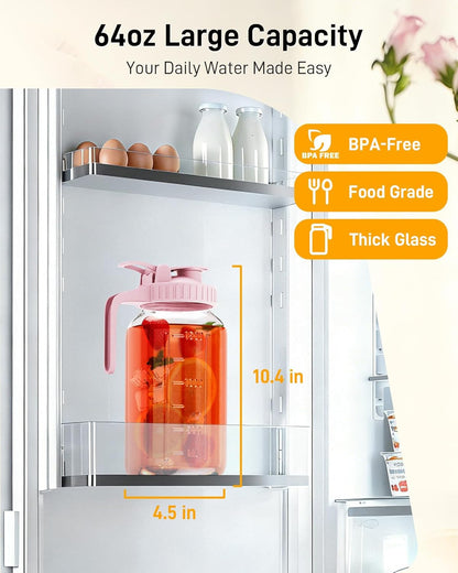 OneDream Breast Milk Pitcher 32oz Glass Pitcher with Lid, Formula Pitcher Leakproof Drip-Free Spout, Wide Mouth Mason Jar Pitcher for Easy Pouring, Dishwasher Safe Breastmilk Storage Pitcher