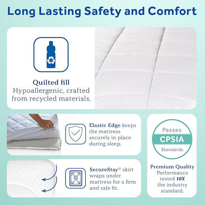Sealy Baby Cool Comfort Cooling Breathable Waterproof Crib Mattress Protector Pad, Toddler Bed Cover, Infant and Newborn Durable Comfortable Topper, Machine Washable and Dryer Friendly, 52x28”- White