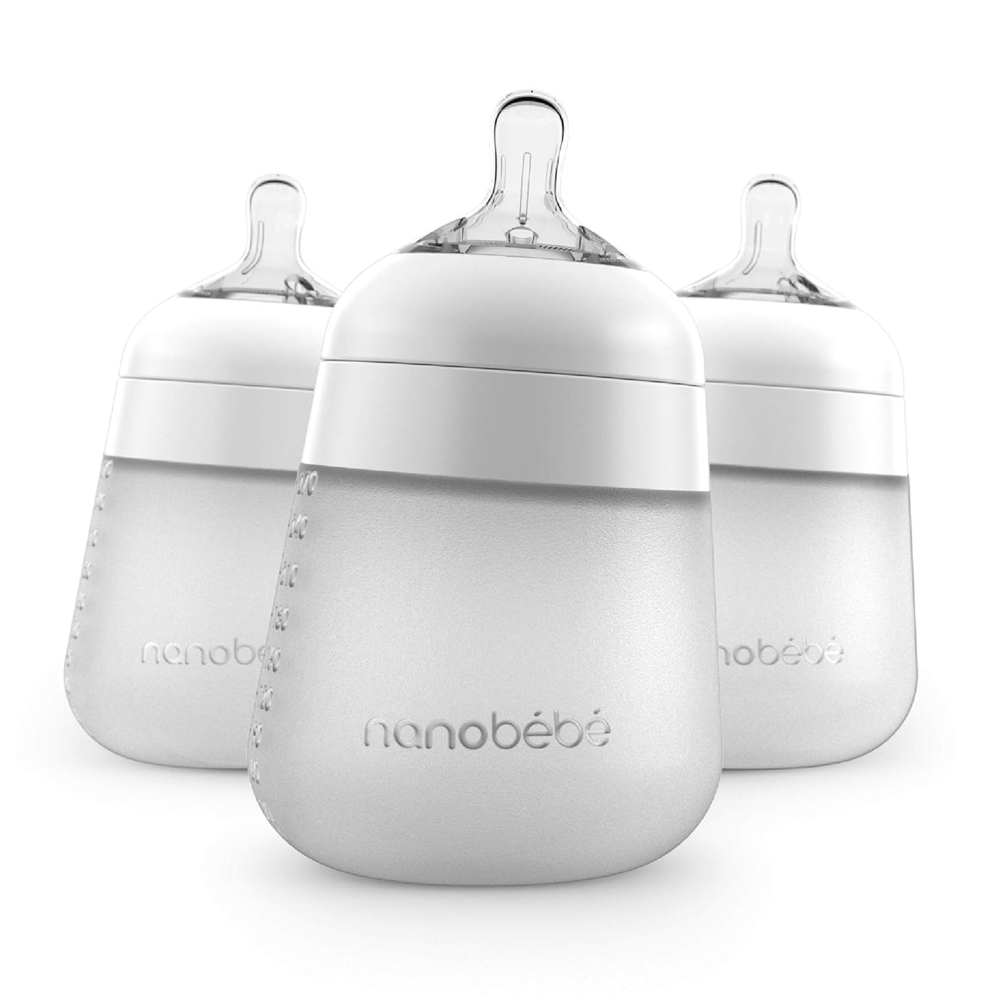 Nanobebe Flexy Silicone Baby Bottle, Anti-Colic, Natural Feel, Non-Collapsing Nipple, Non-Tip Stable Base, Easy to Clean 4-Pack, Pink/White, 5 oz