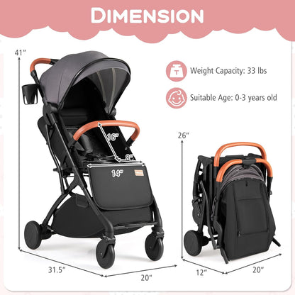 BABY JOY Lightweight Stroller, Compact Travel Stroller with One-Hand Fold, Adjustable Backrest, Canopy, Cup Holder, Footmuff & Storage Basket for Toddlers (Gray)