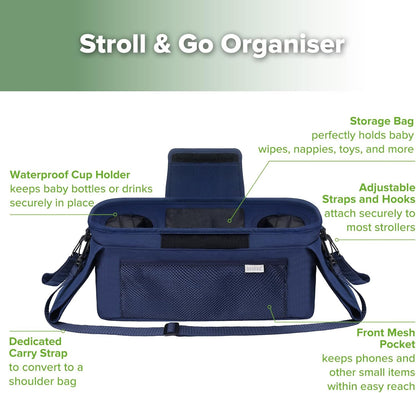 haakaa Universal Stroller Organizer - Black, Single Cup Holder, Stroller Caddy Accessories with Shoulder Strap & Extra Non-Slip Stroller Hook, Fits Most Strollers