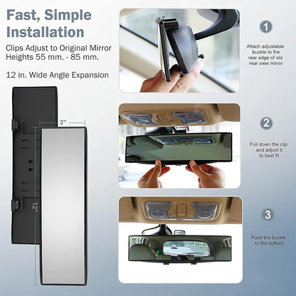 Verivue Universal Panoramic 12-Inch Rear View Mirror, Anti-Glare Wide Angle Car Mirror, Rearview Mirrors Accessory for Baby Rear-Facing, Tint flat Mirrors for Cars and SUVs.