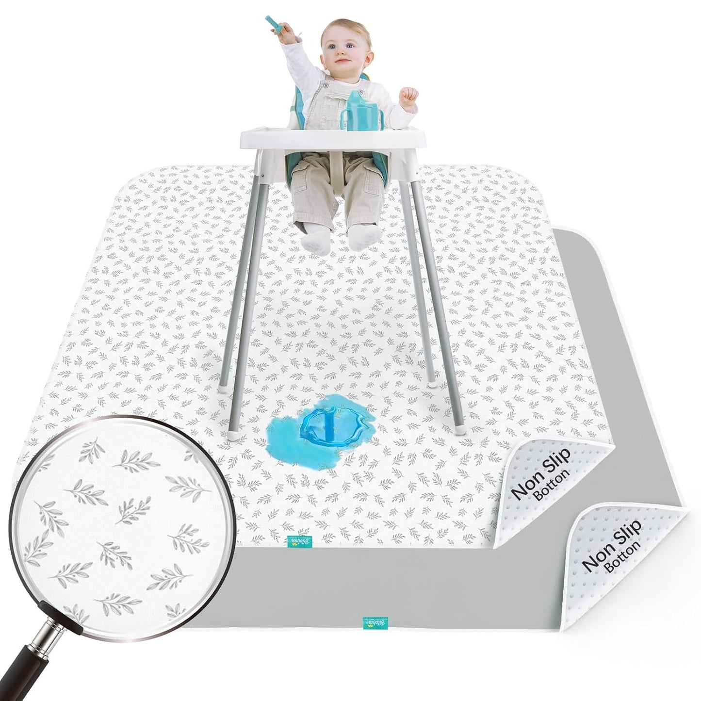 Splat Mat 2 Pack for Under High Chair & Arts & Crafts & Eating Mess, Waterproof 42''×46'' Baby Playtime Anti-Slip High Chair Mat for Floor or Table, Reusable & Portable Splash Mat