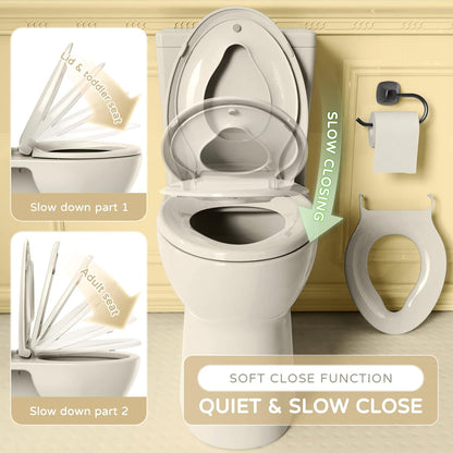 YASFEL Built in Potty Training Toilet Seat for Toddlers, Kids & Adults Biscuit Plastic Toilet Seats Elongated Slow Close with Magnets(Almond, 18.5”)